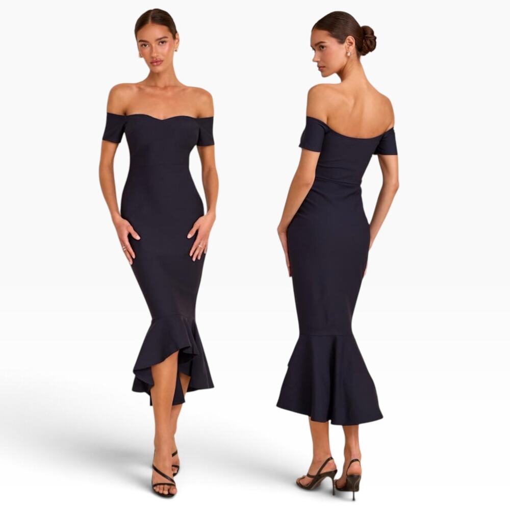 Lulus How Much I Care Midnight Blue Off-the-Shoulder Midi Dress size S NWT